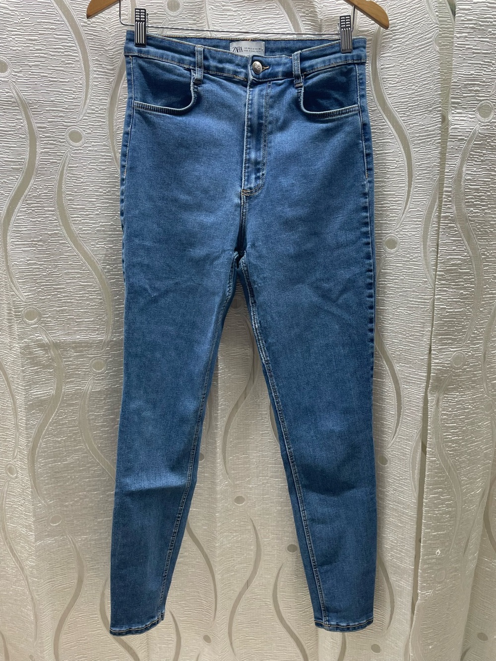 Zara Skinny Jeans Womens Size 8 Blue High‎ Rise Distressed Denim